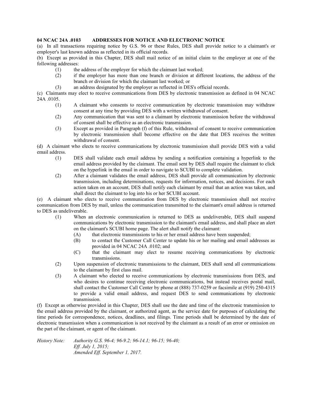 04 Ncac 24A .0103Addresses for Notice and Electronic Notice