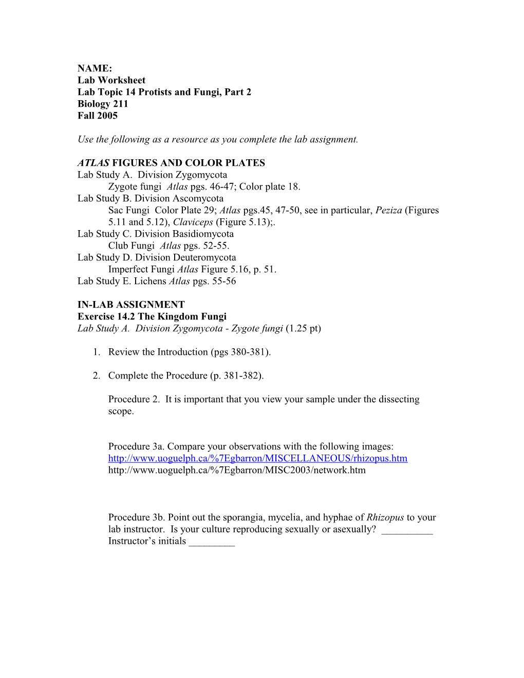 Lab Topic 14 Protists and Fungi, Part 2