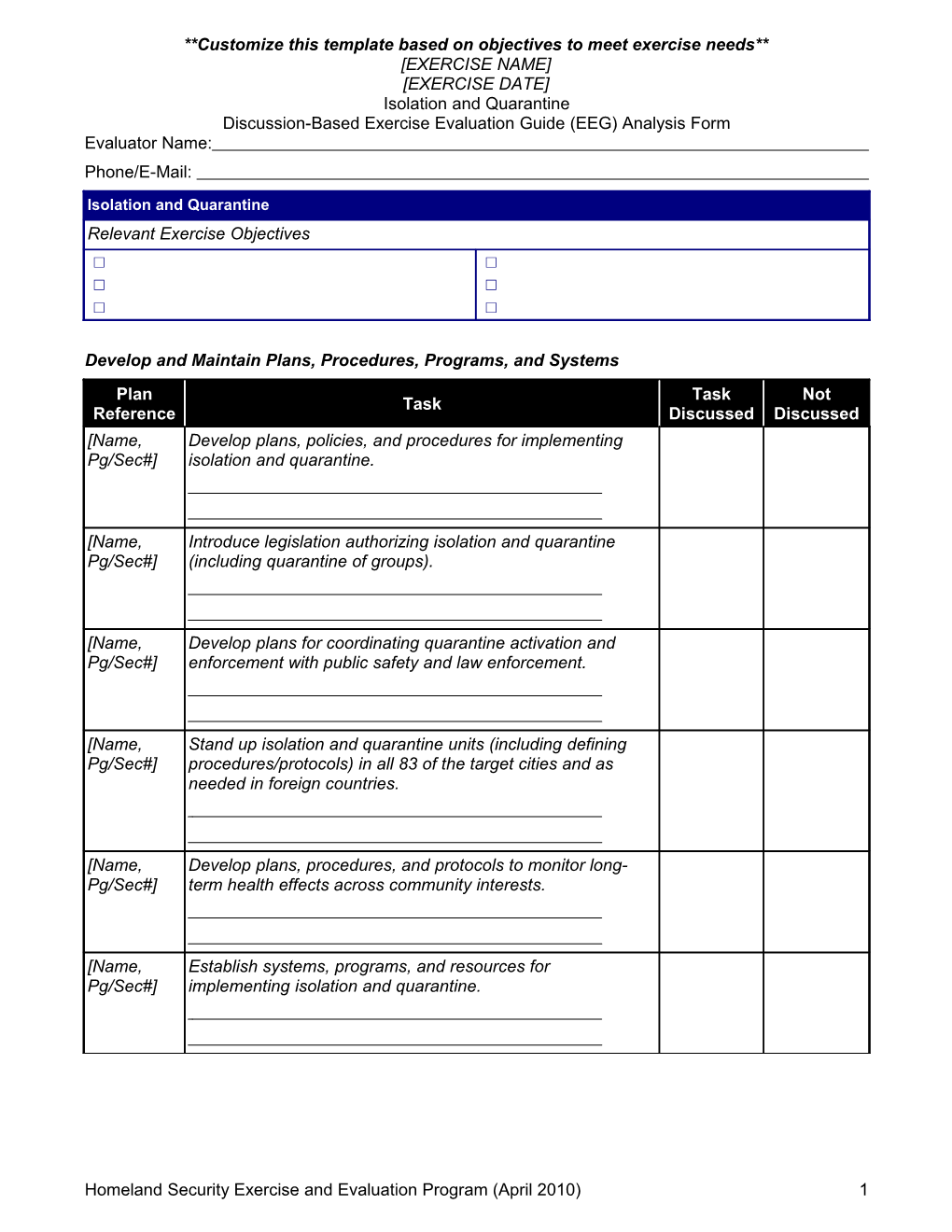 Isolation and Quarantine Discussion-Based EEG