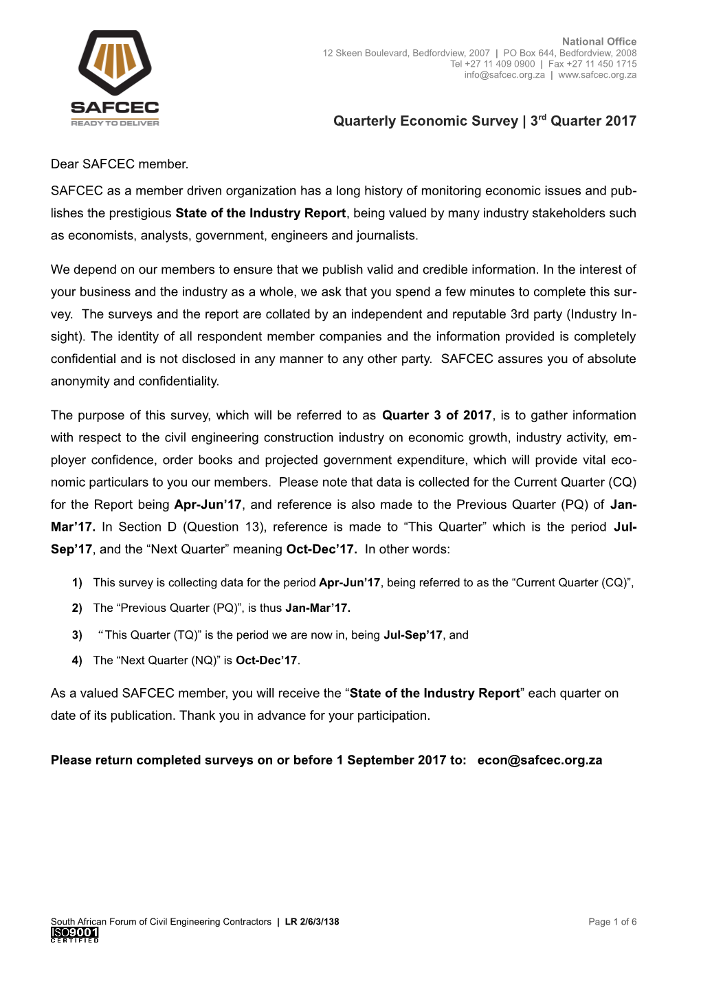 Dear SAFCEC Member