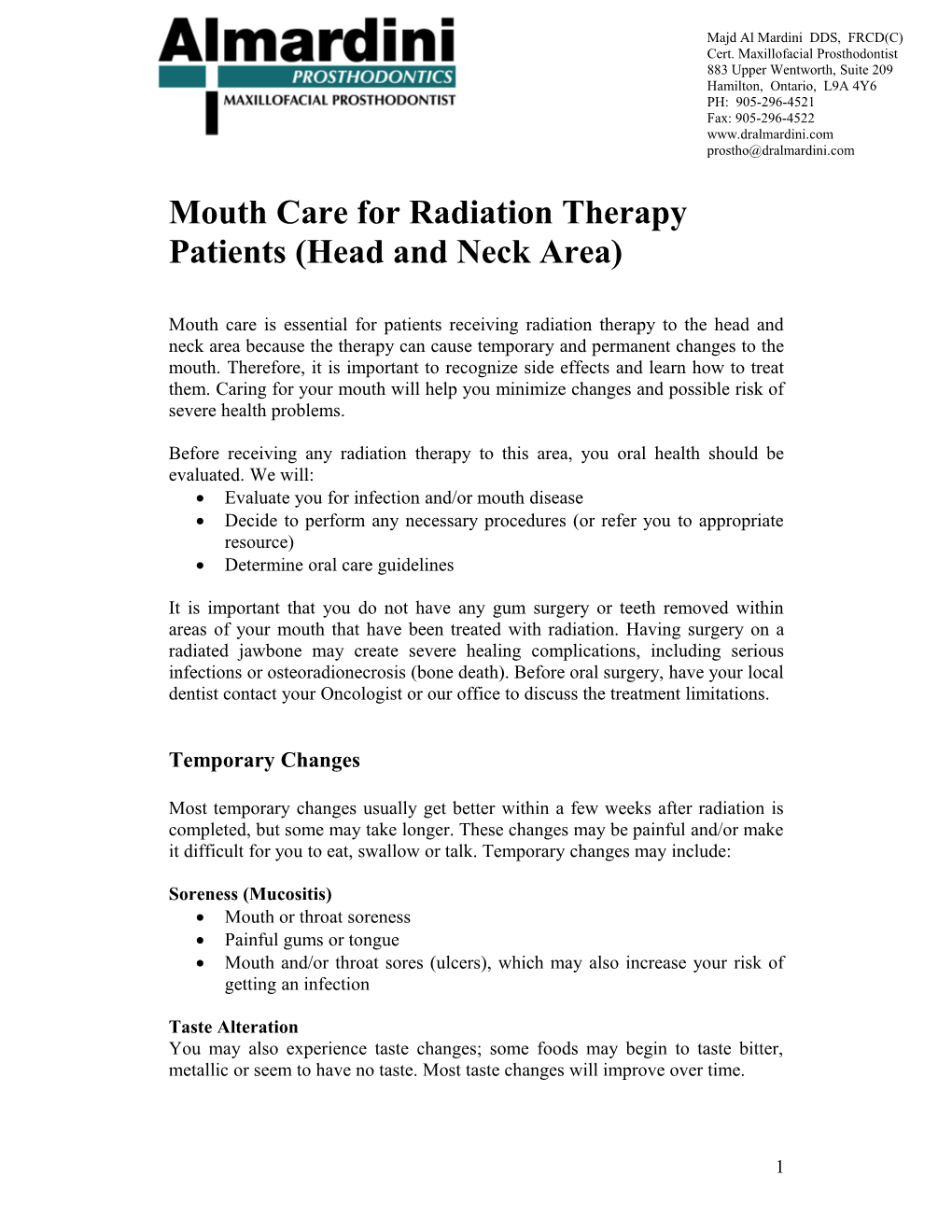 Mouth Care for Radiation Therapy Patients (Head and Neck Area)