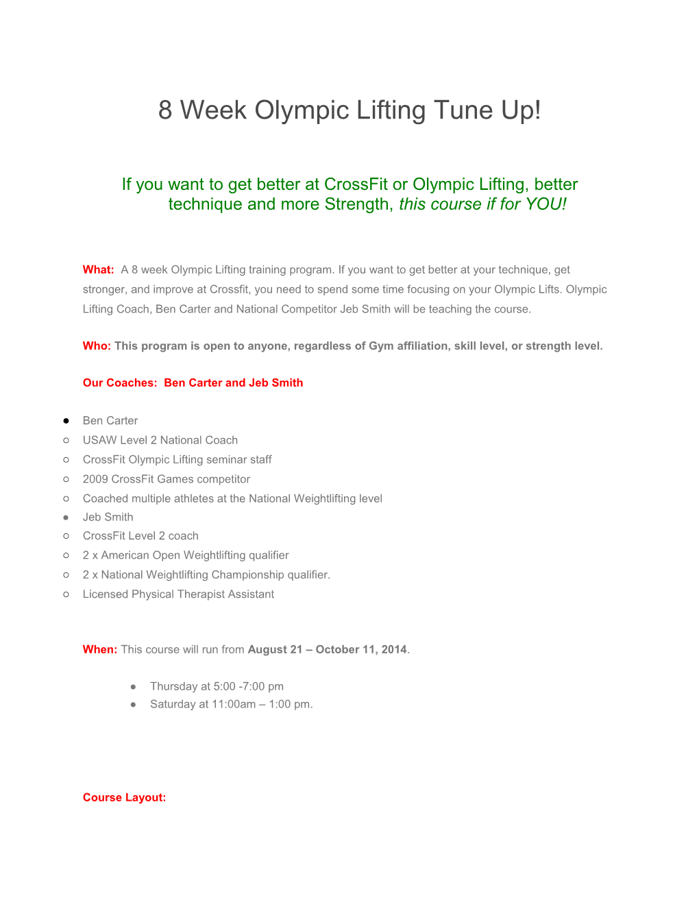 8 Week Olympic Lifting Tune Up