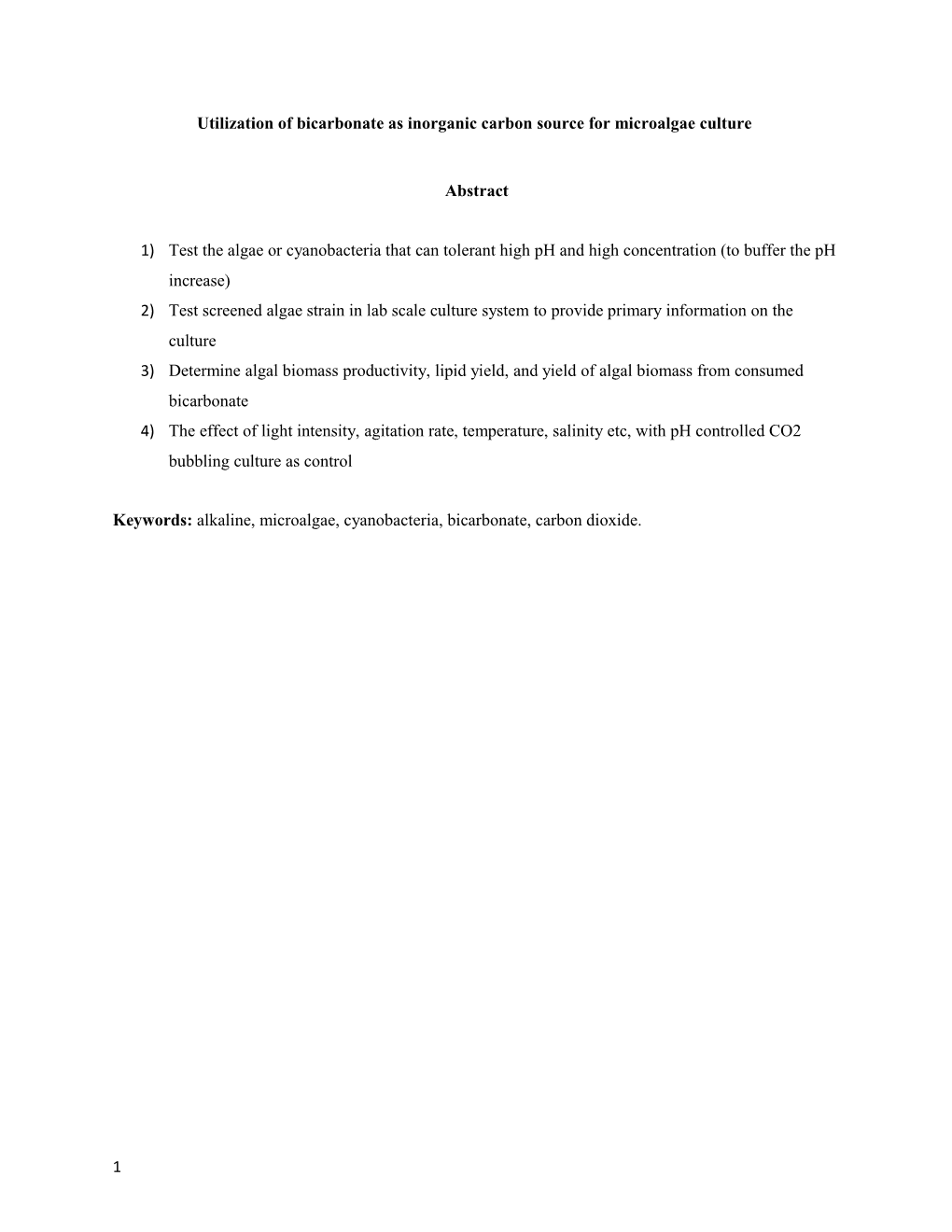 Utilization of Bicarbonate As Inorganic Carbon Source for Microalgae Culture