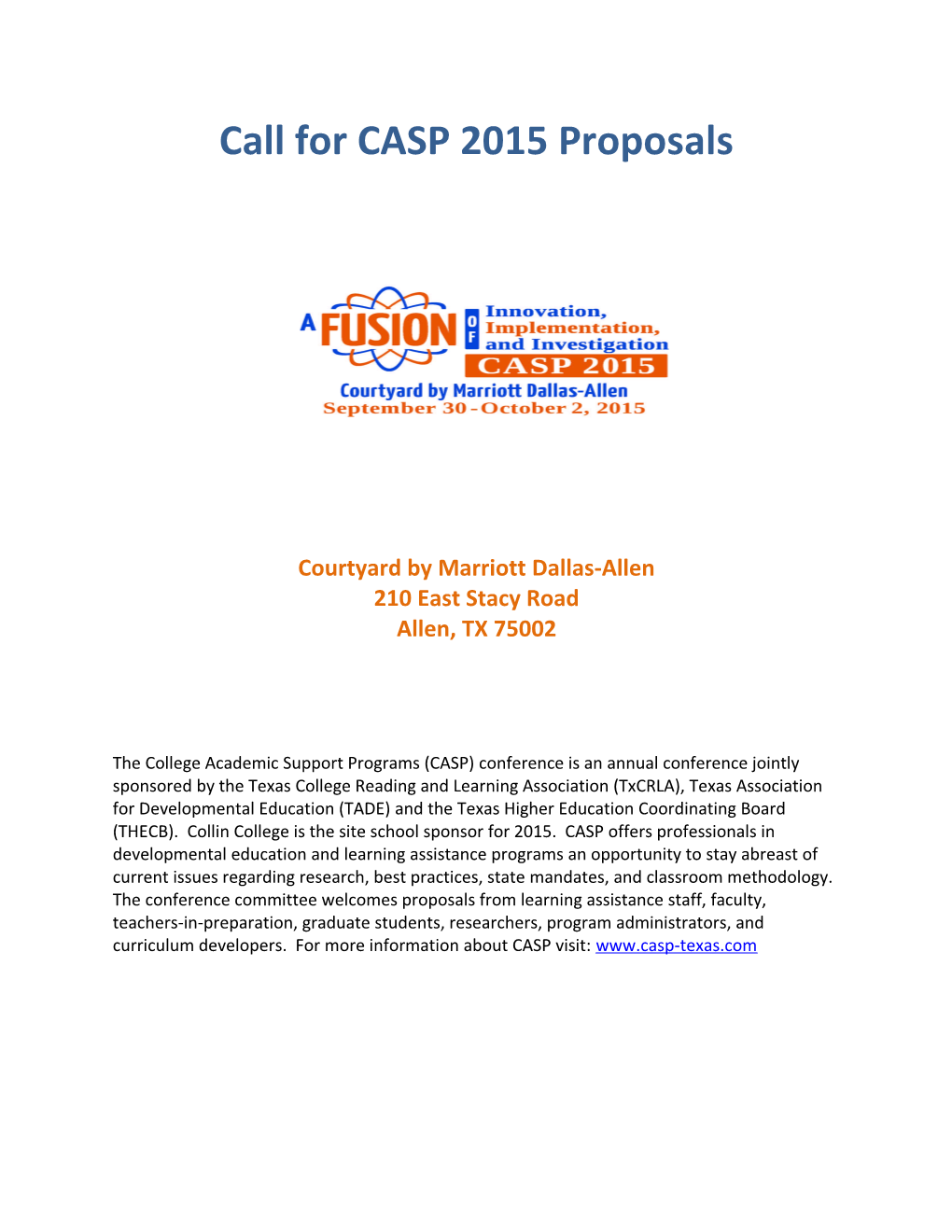 Call for CASP 2015 Proposals