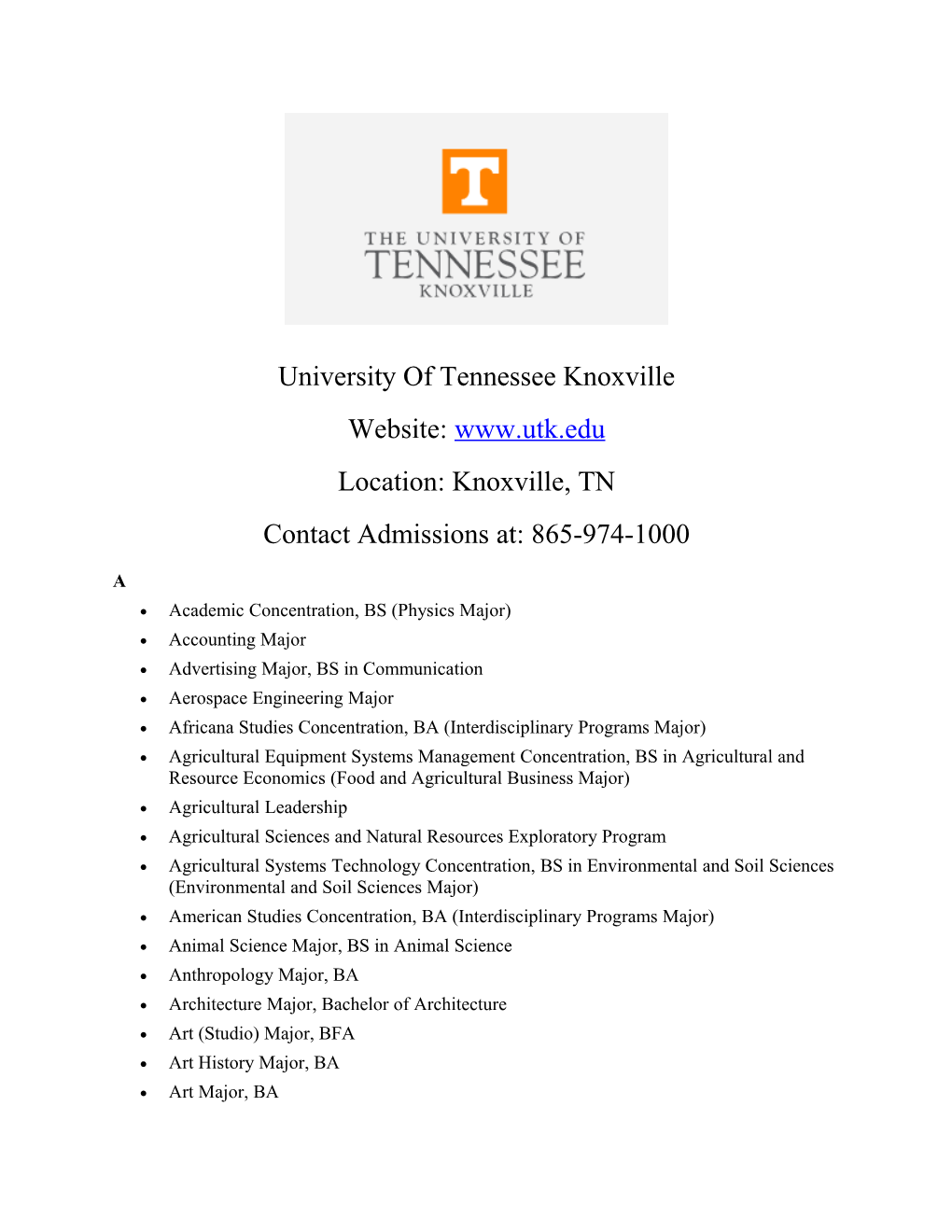 University of Tennessee Knoxville