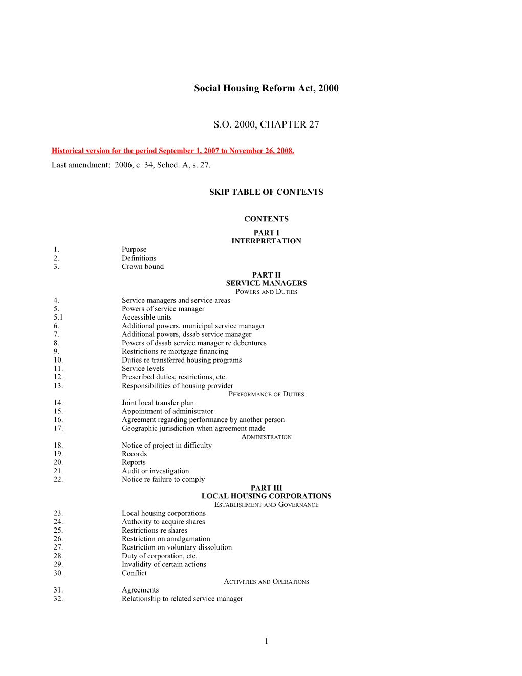 Social Housing Reform Act, 2000, S.O. 2000, C. 27