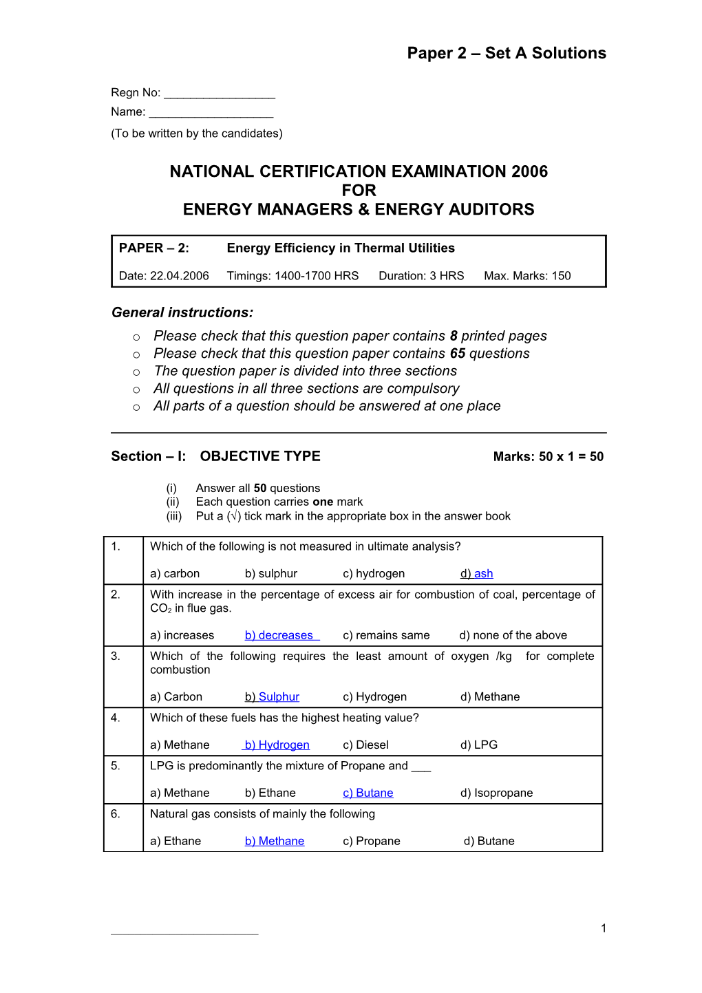 National Certification Examination 2005