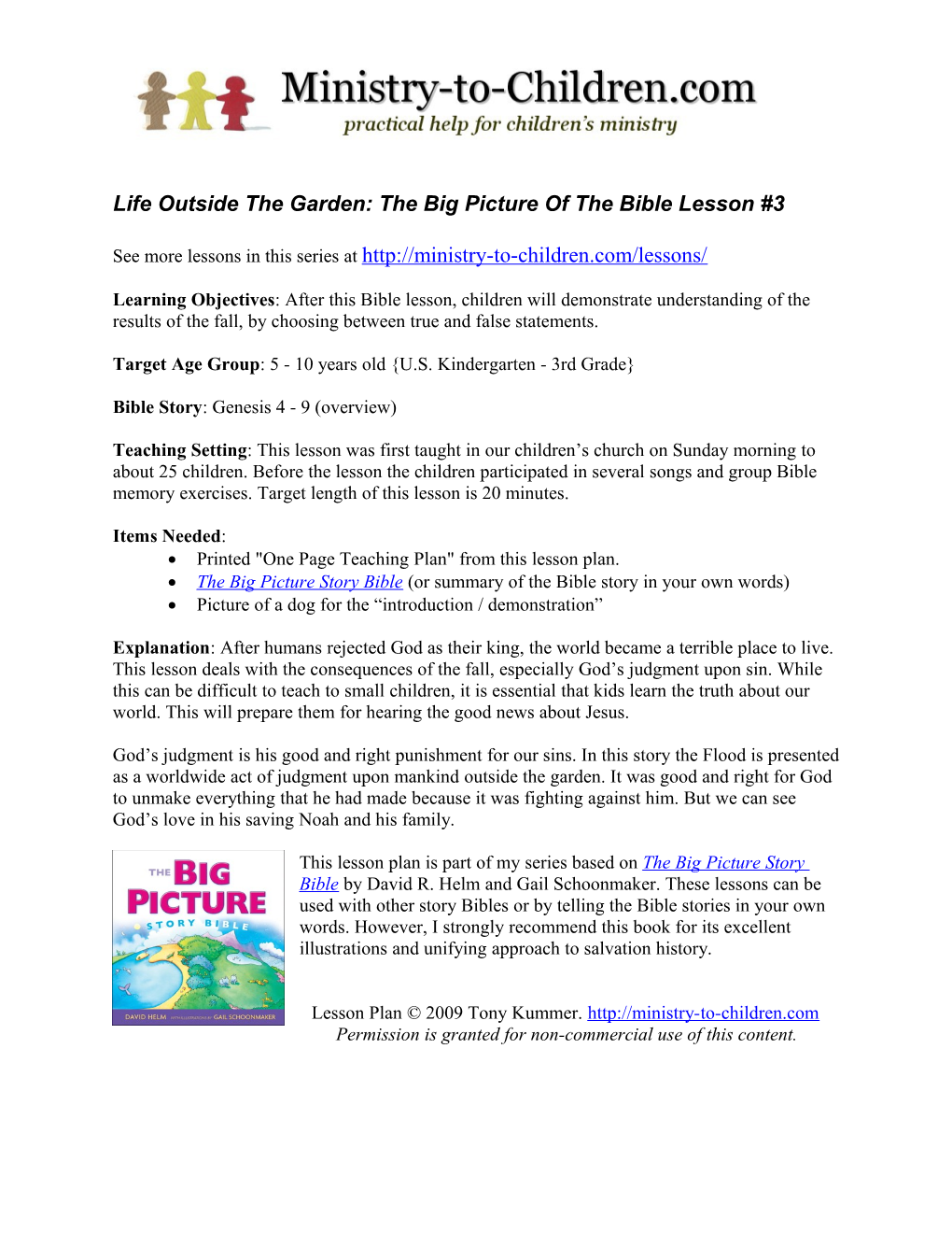 Life Outside the Garden: the Big Picture of the Bible Lesson #3