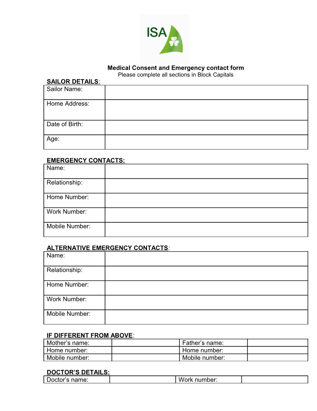 Medical Consent and Emergency Contact Form