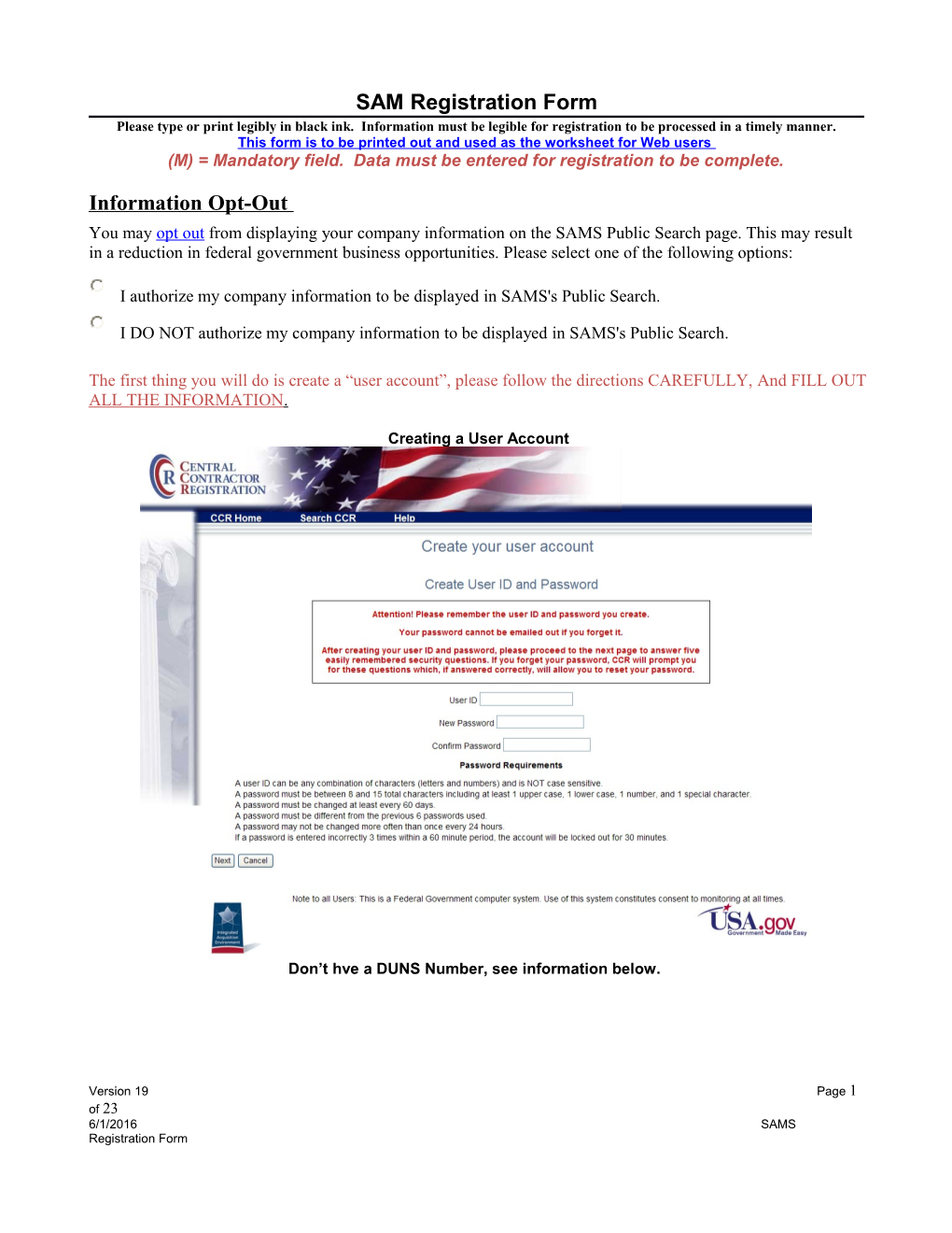 Central Contractor Registration Form