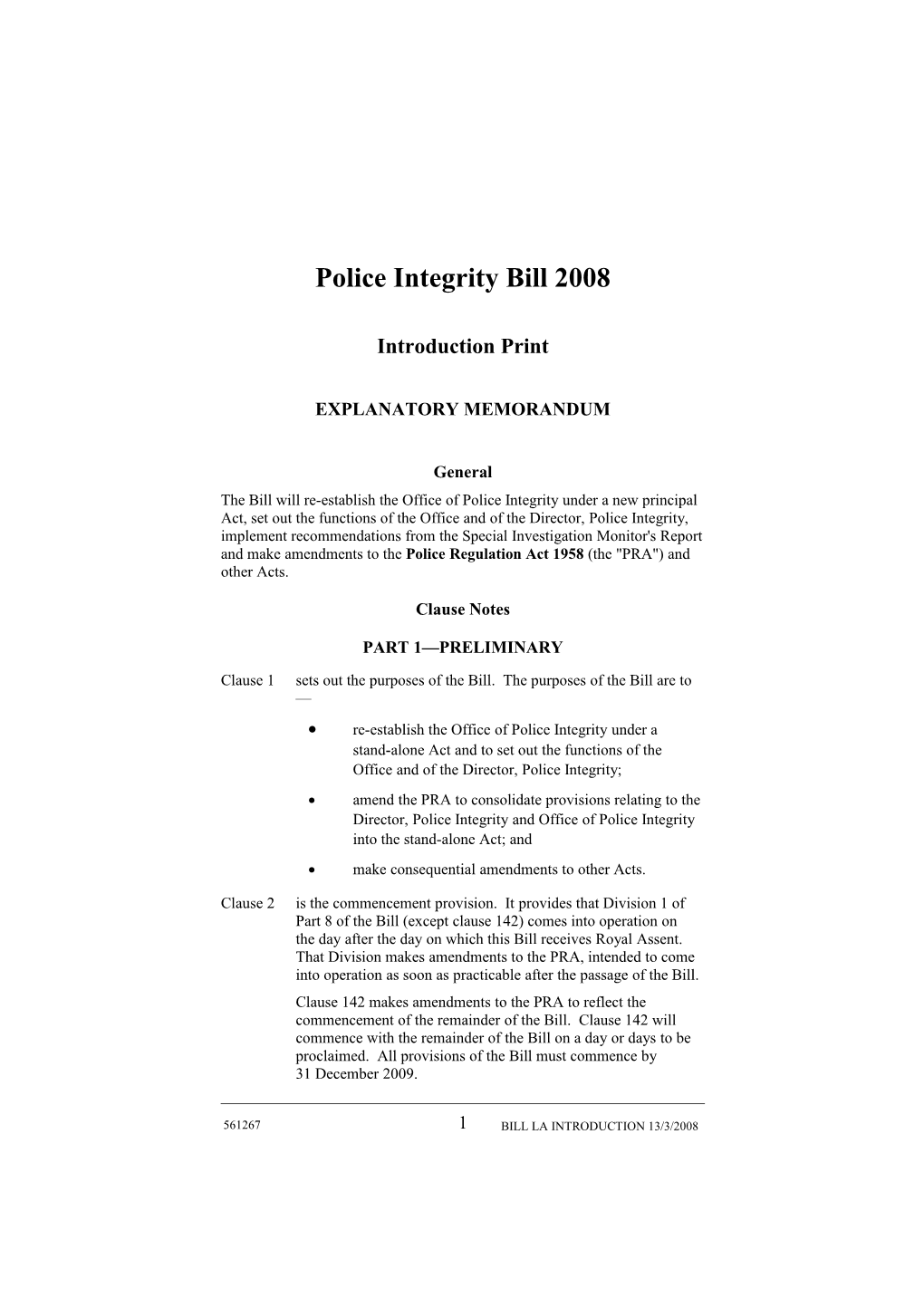 Police Integrity Bill 2008