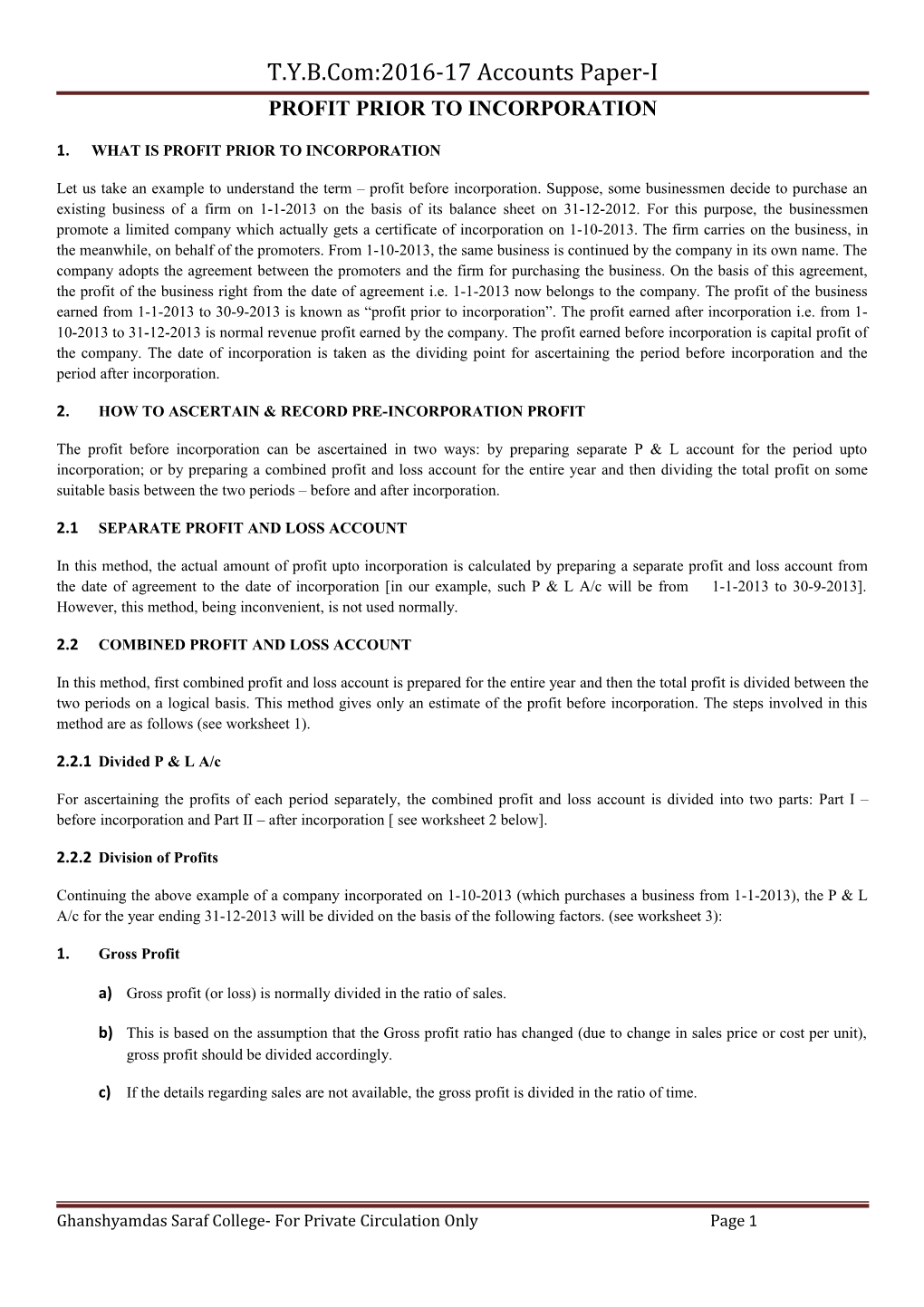 T.Y.B.Com:2016-17 Accounts Paper-I