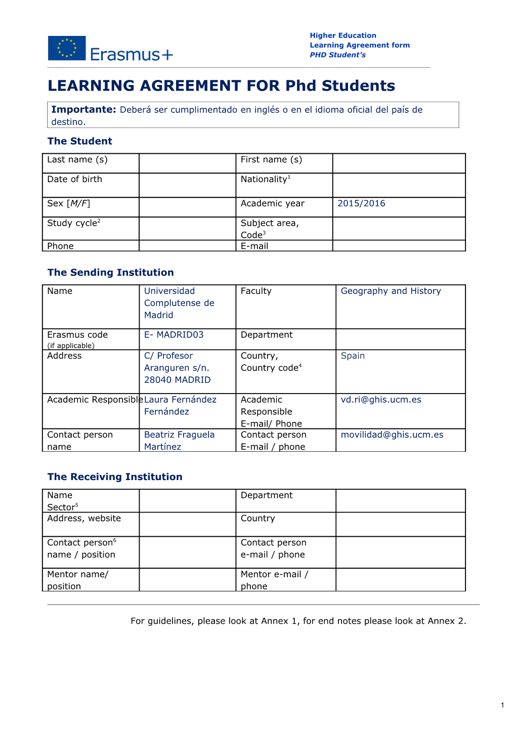 LEARNING AGREEMENT for Ph Students