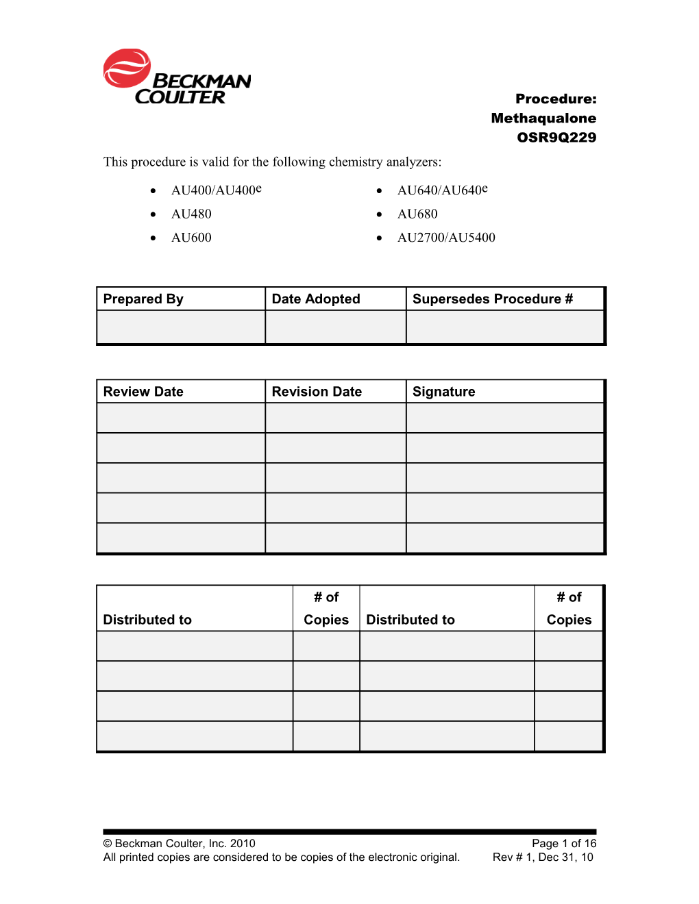 This Procedure Is Valid for the Following Chemistry Analyzers s6