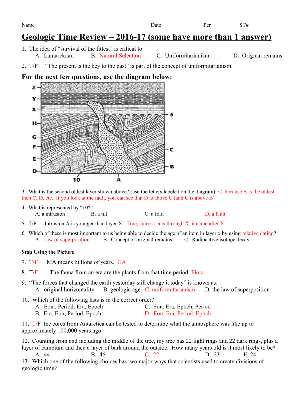 Geologic Time Review 2016-17 (Some Have More Than 1 Answer)