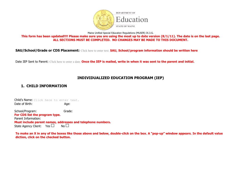 Maine Unified Special Education Regulations (MUSER) IX.3.G