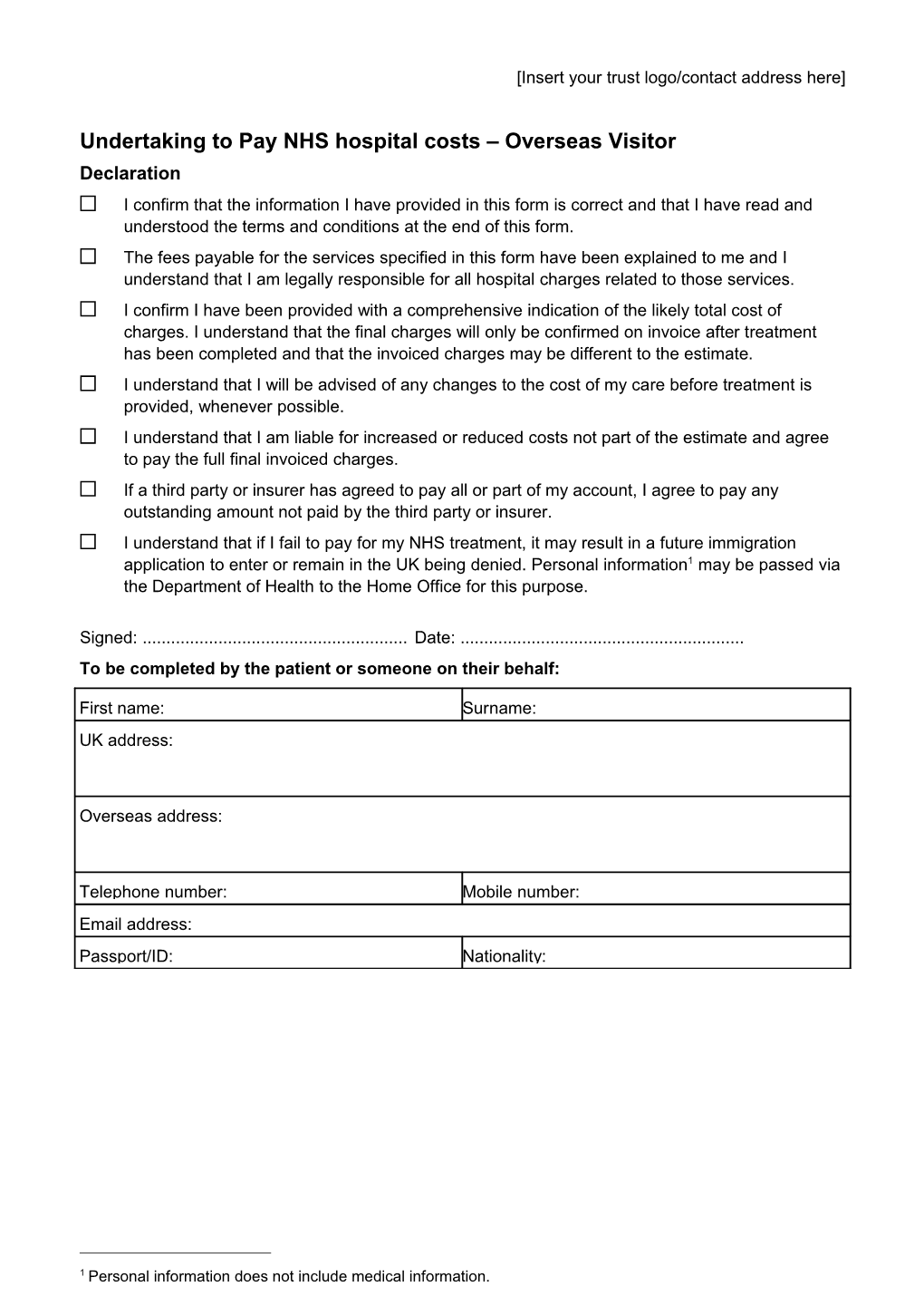 NHS Overseas Visitor Form