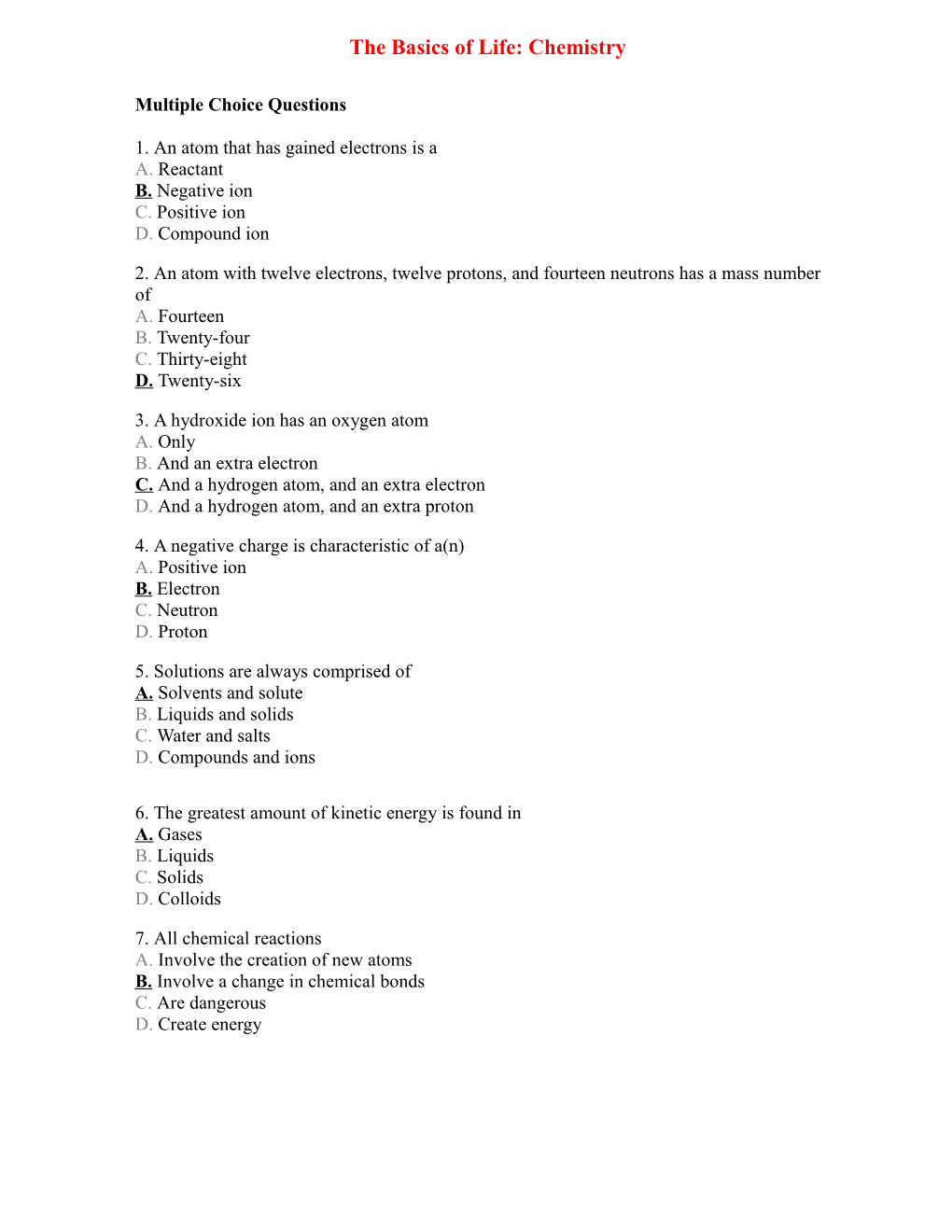 The Basics of Life: Chemistry