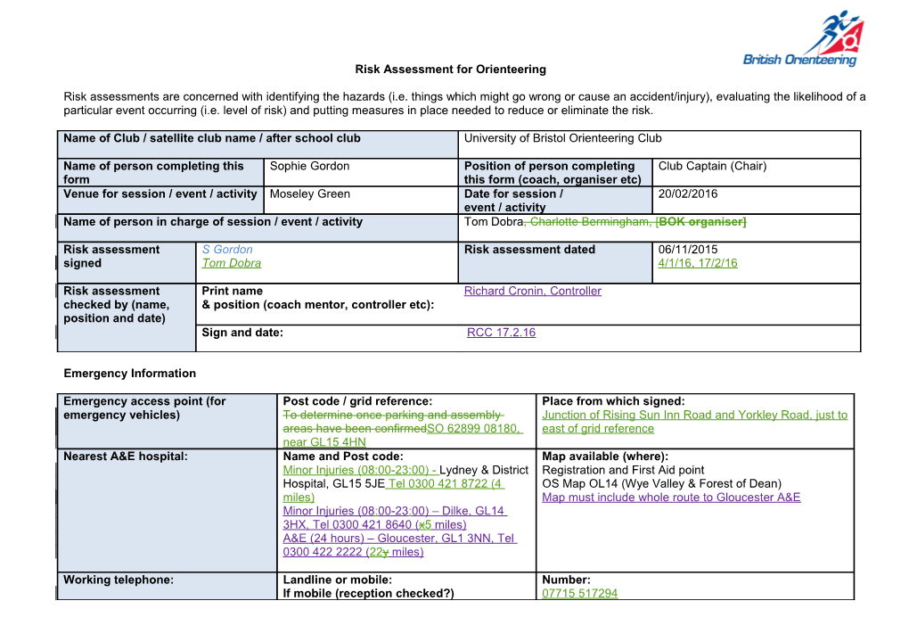 Risk Assessment for Orienteering