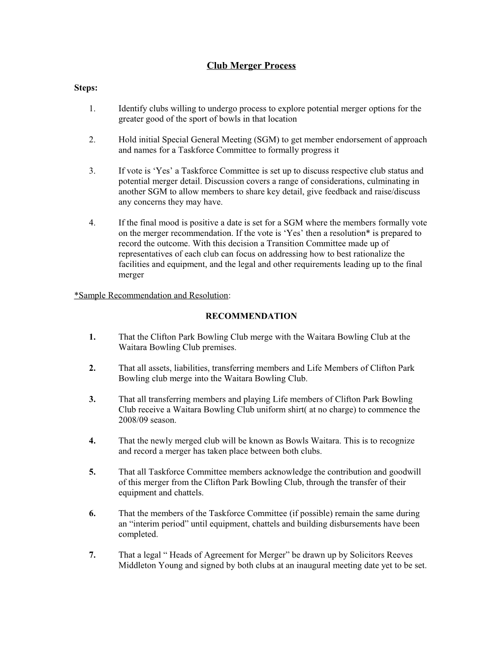 Club Merger Process