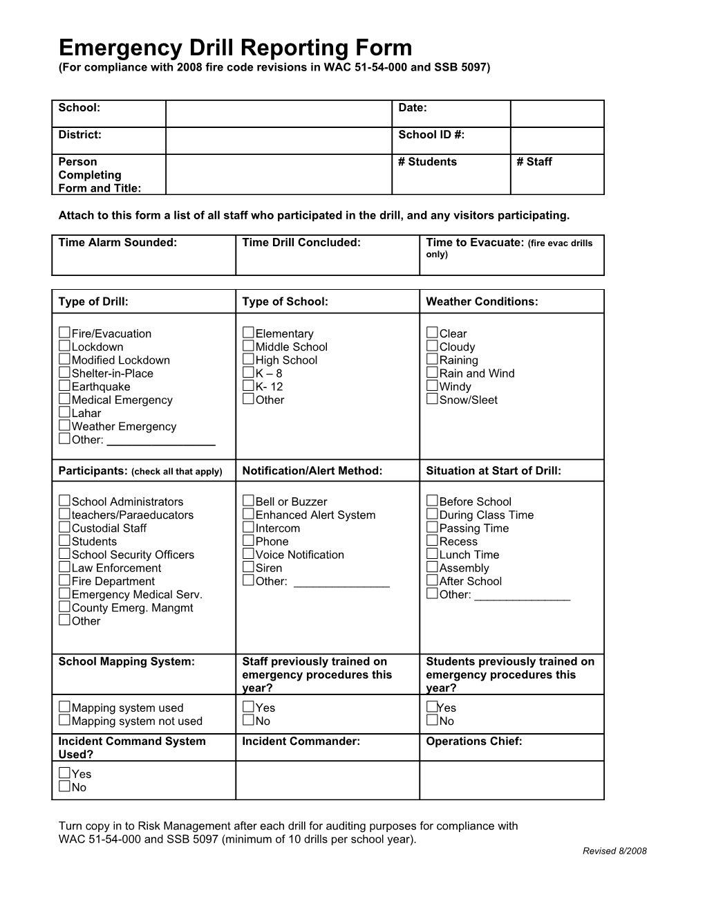 OSPI Intends That This Document Will Serve As Guidance to Schools for Compliance with Fire