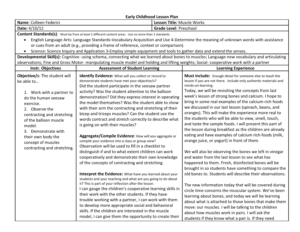 Early Childhood Lesson Plan