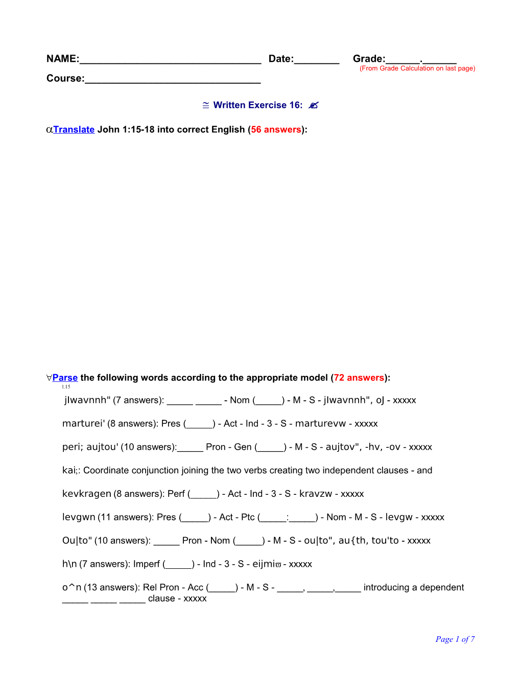 From Grade Calculation on Last Page s1