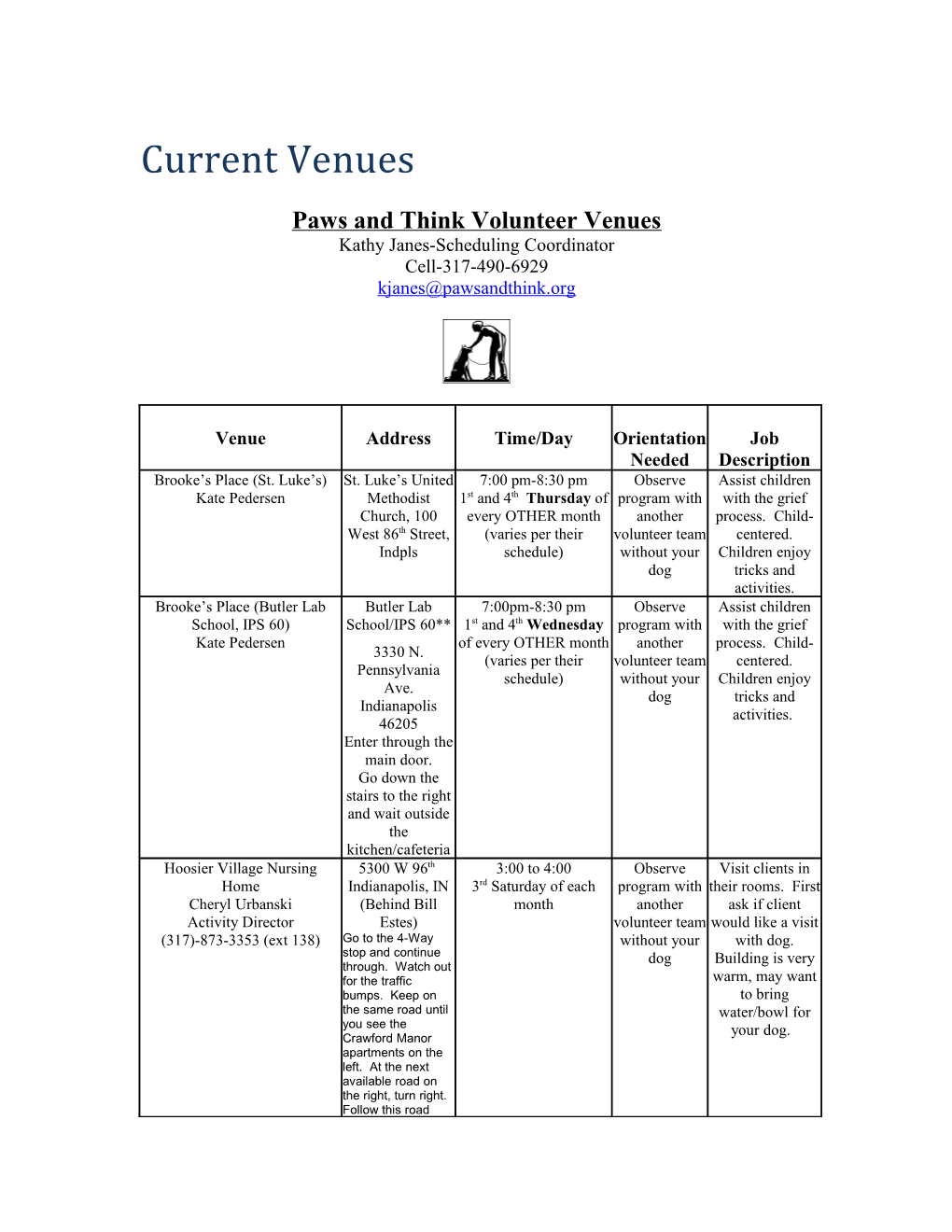 Paws and Think Volunteer Venues