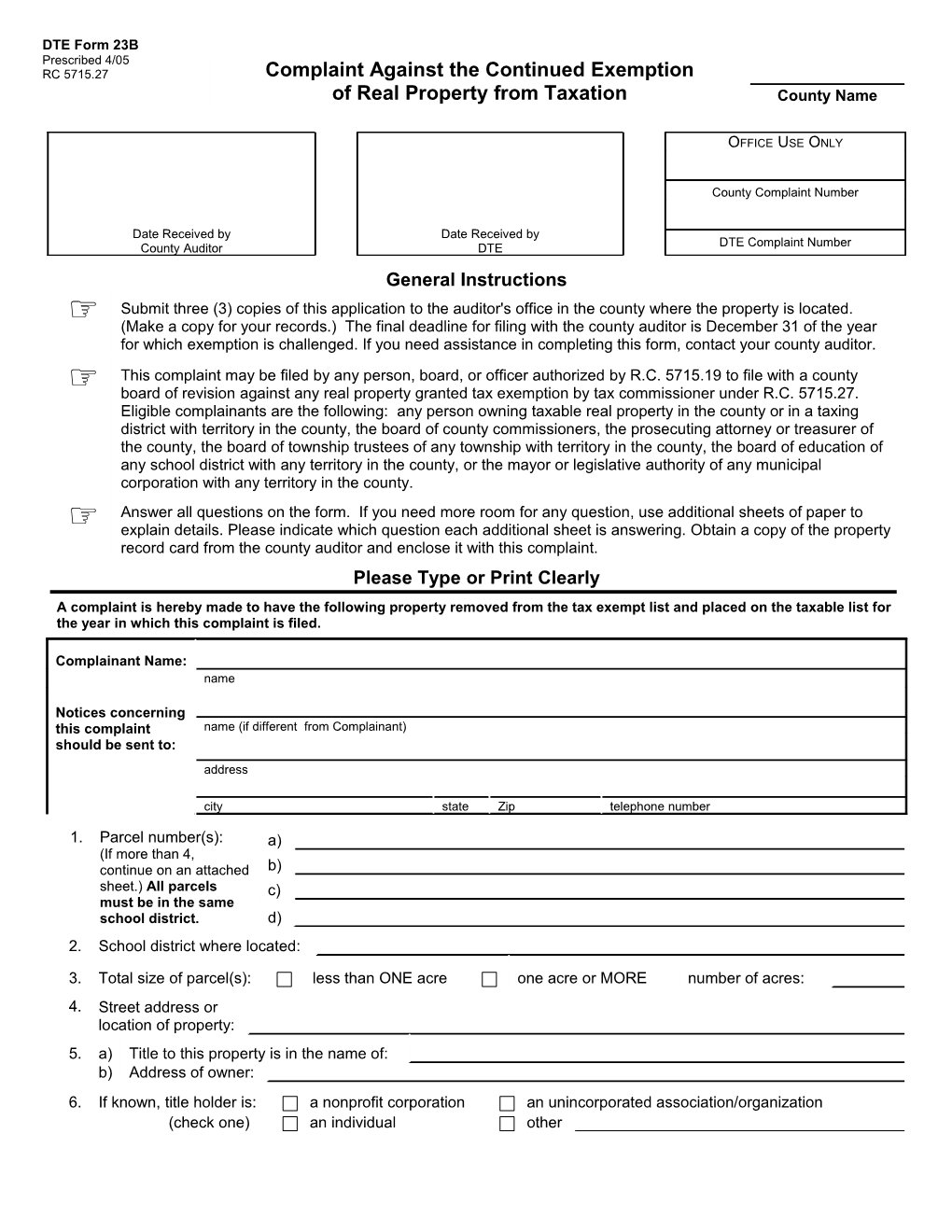 Application for Real Property Tax