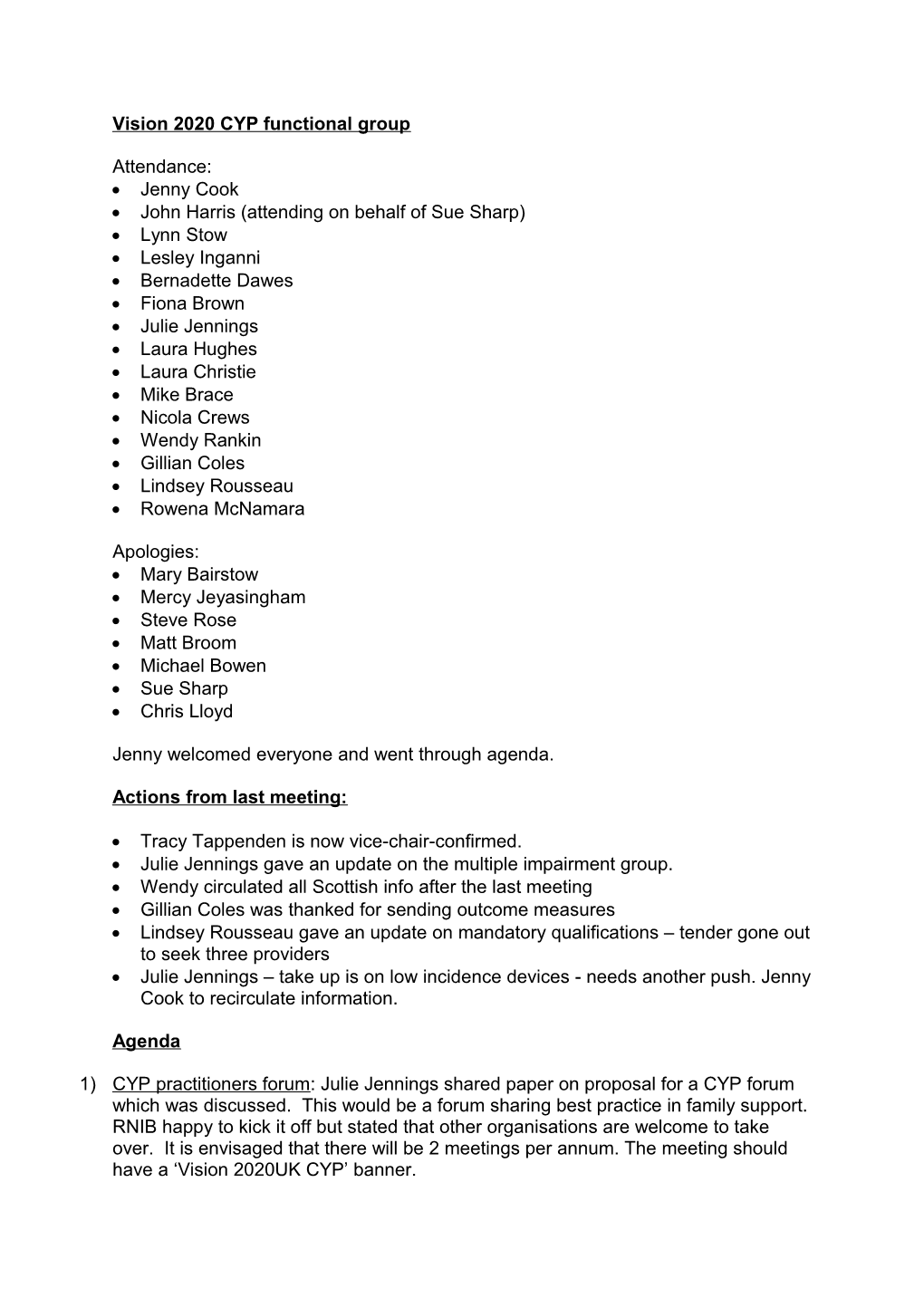 Vision 2020 CYP Functional Group