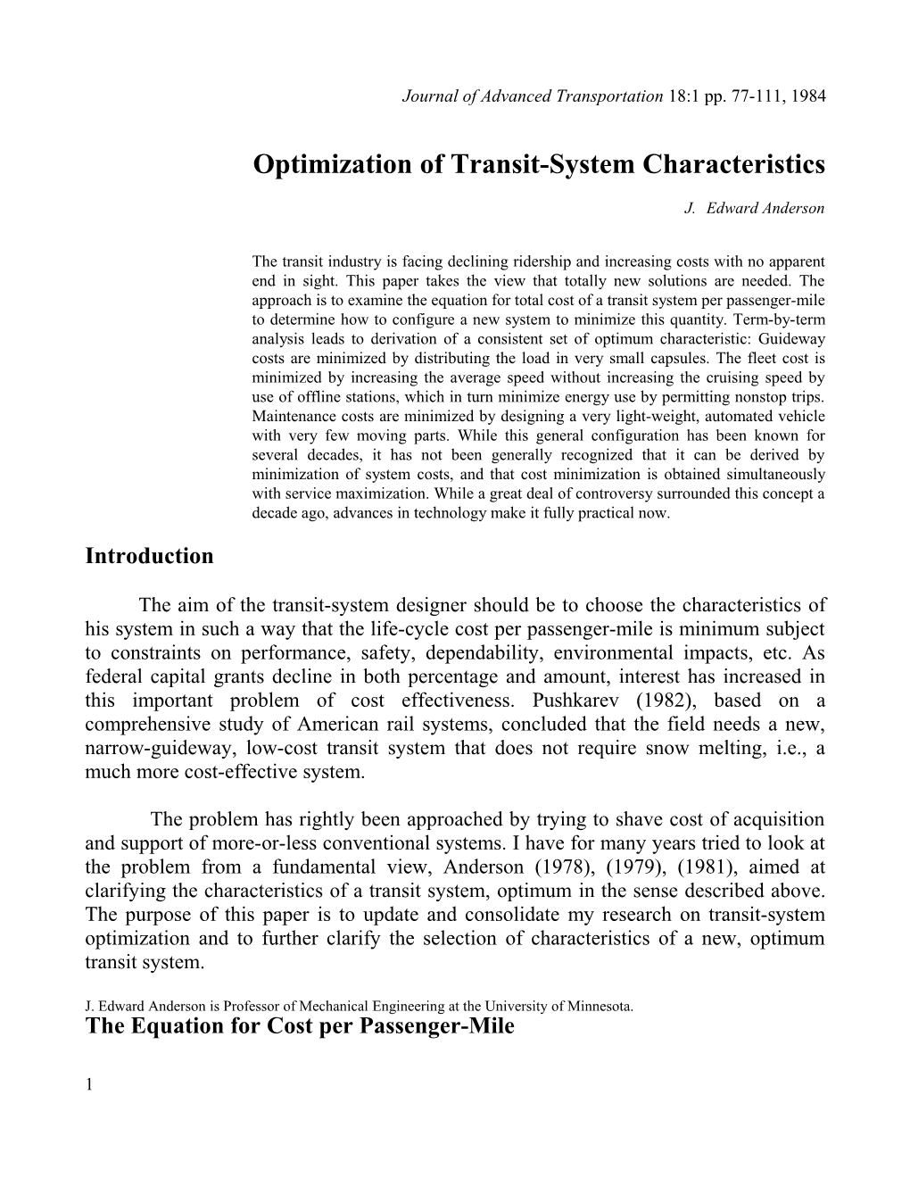 Journal of Advanced Transportation 18:1 Pp