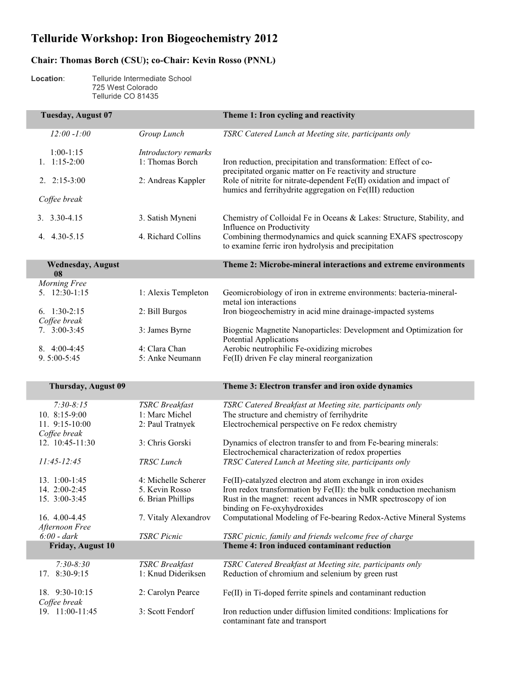 Telluride Workshop: Iron Biogeochemistry 2012