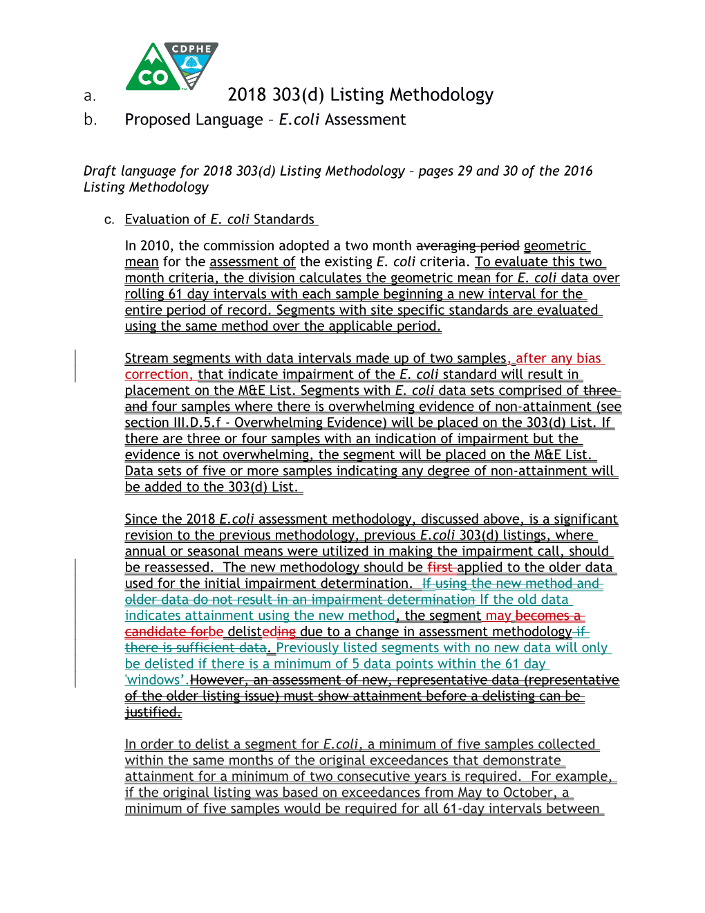 Proposed Language E.Coli Assessment