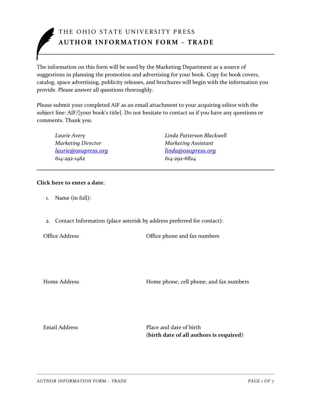 Author Information Form Trade