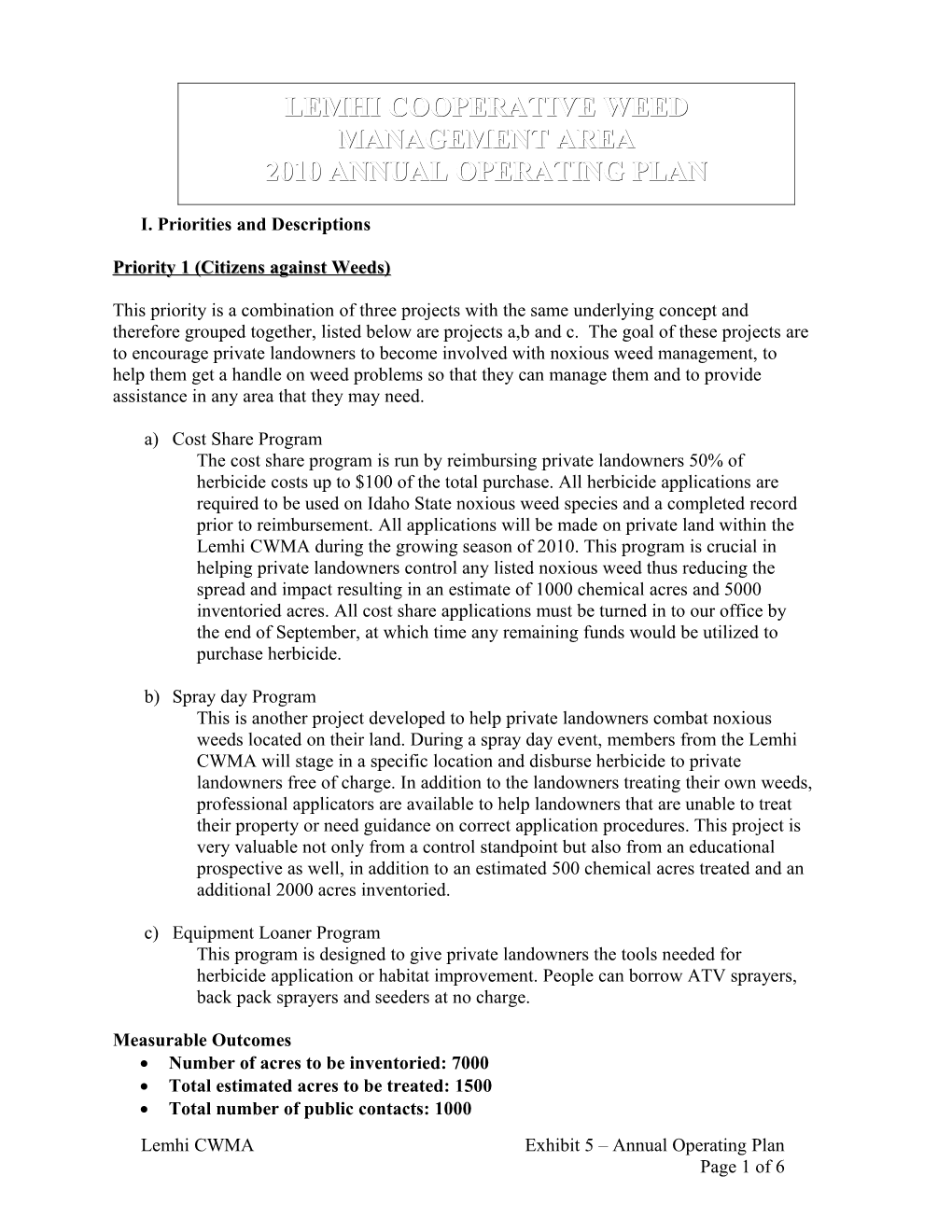 Annual Operating Plan 2005