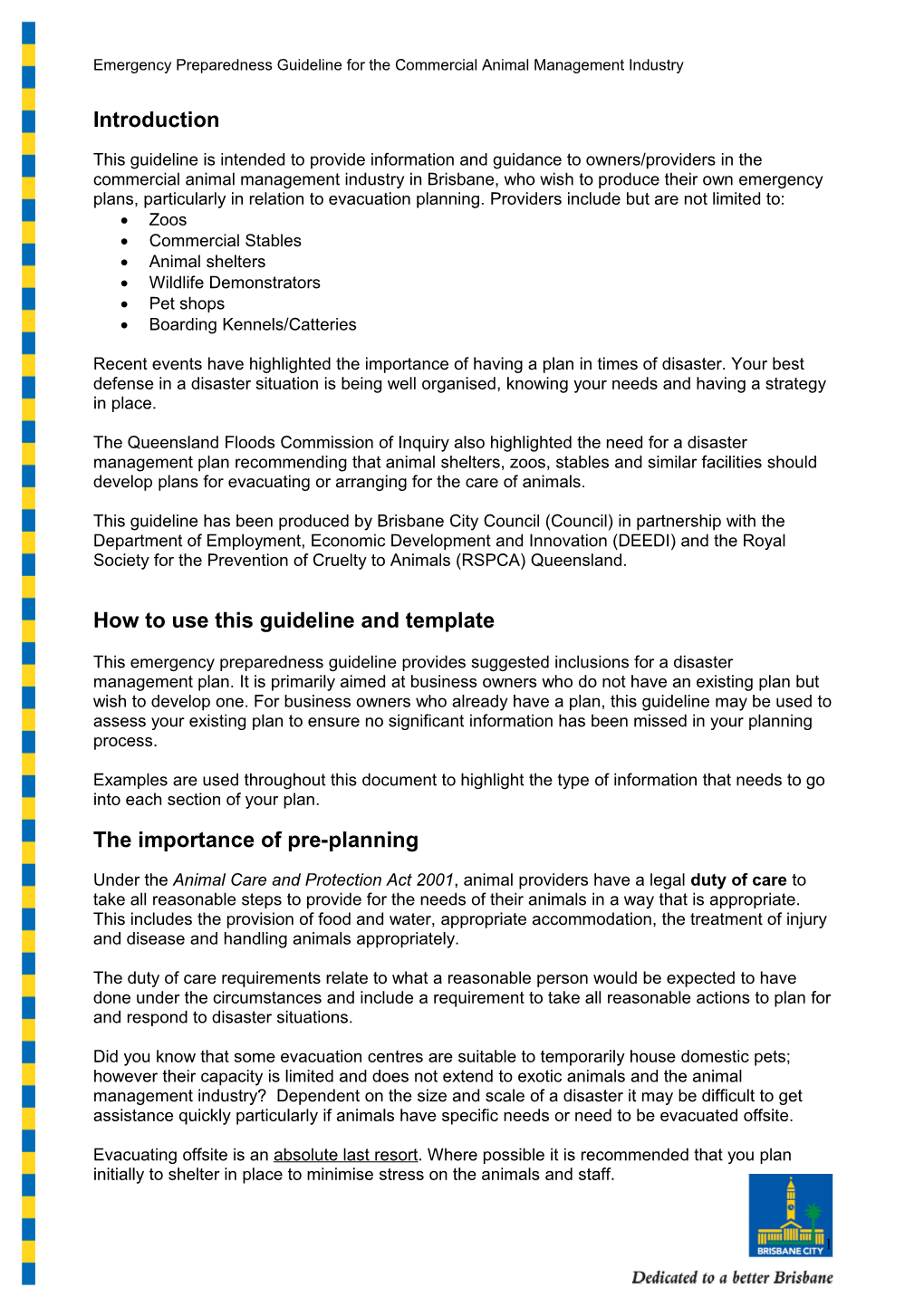 Emergency Preparedness Guideline for the Commercial Animal Management Industry