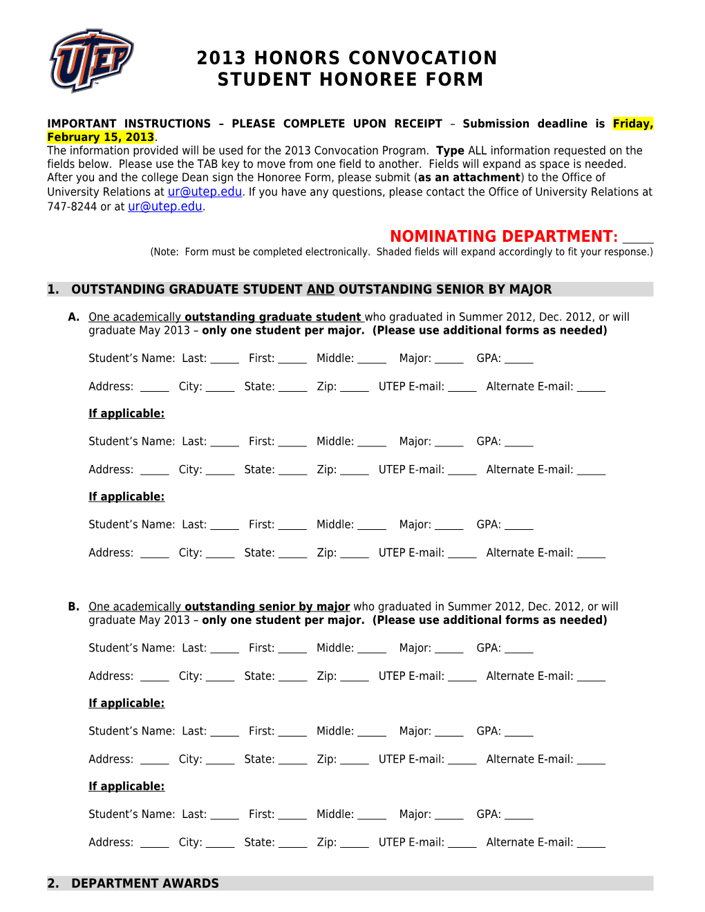 Student Honoree Form