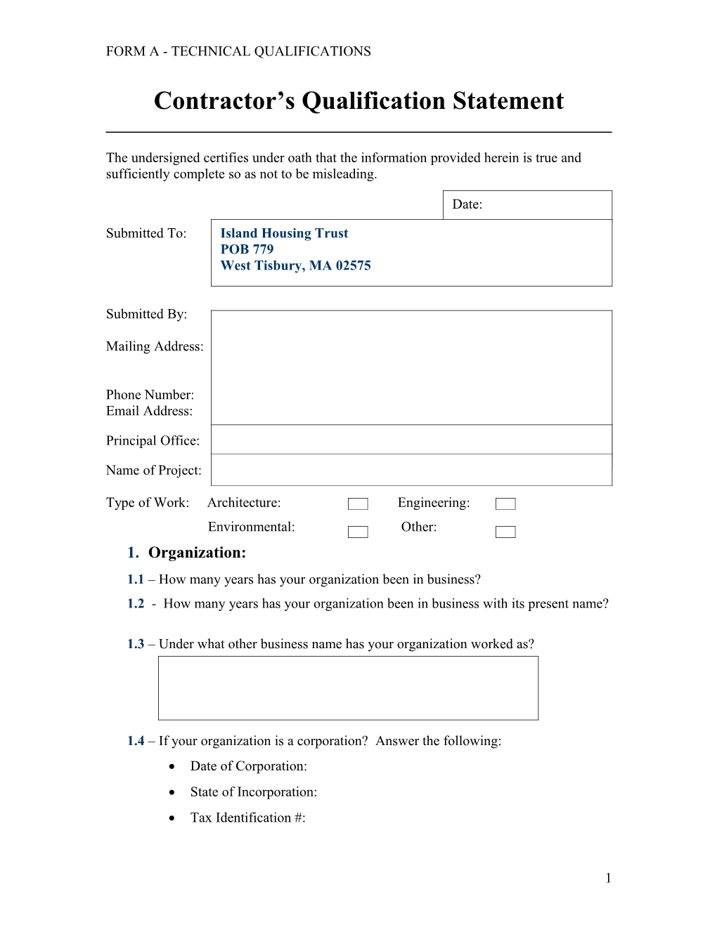 Contractor S Qualification Statement