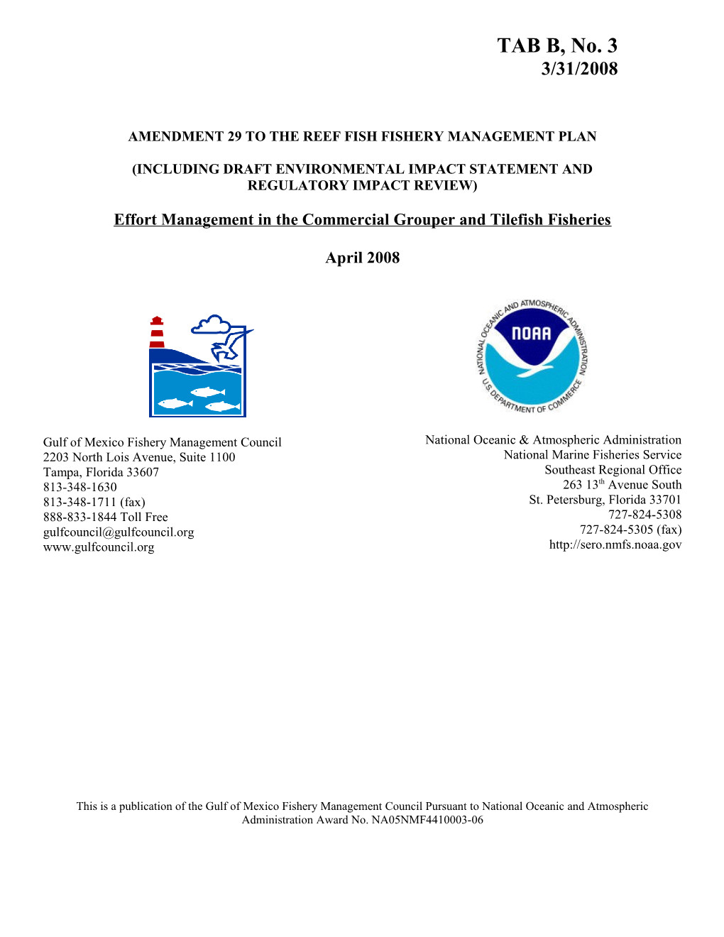 Amendment 29 to the Reef Fish Fishery Management Plan