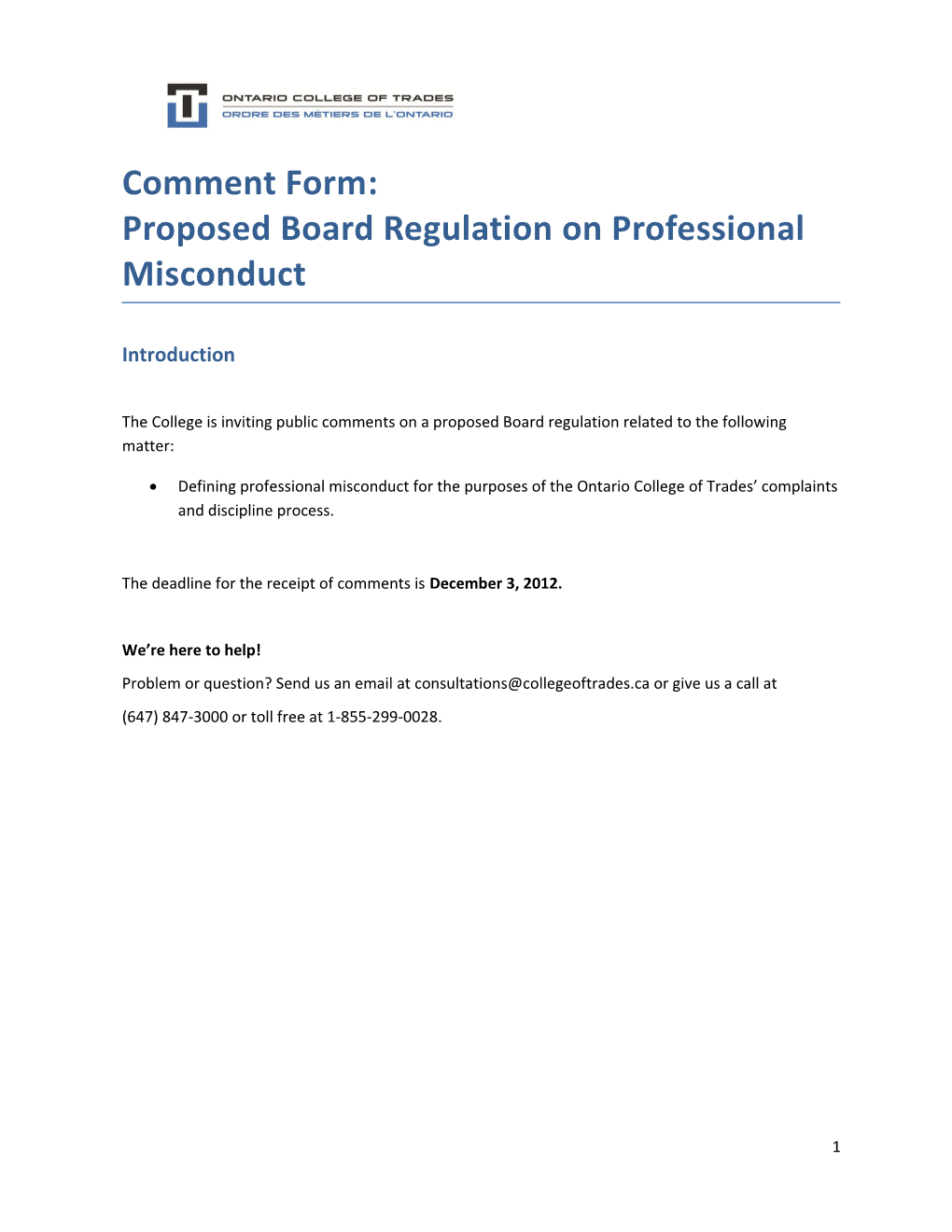 Proposed Board Regulation on Professional Misconduct