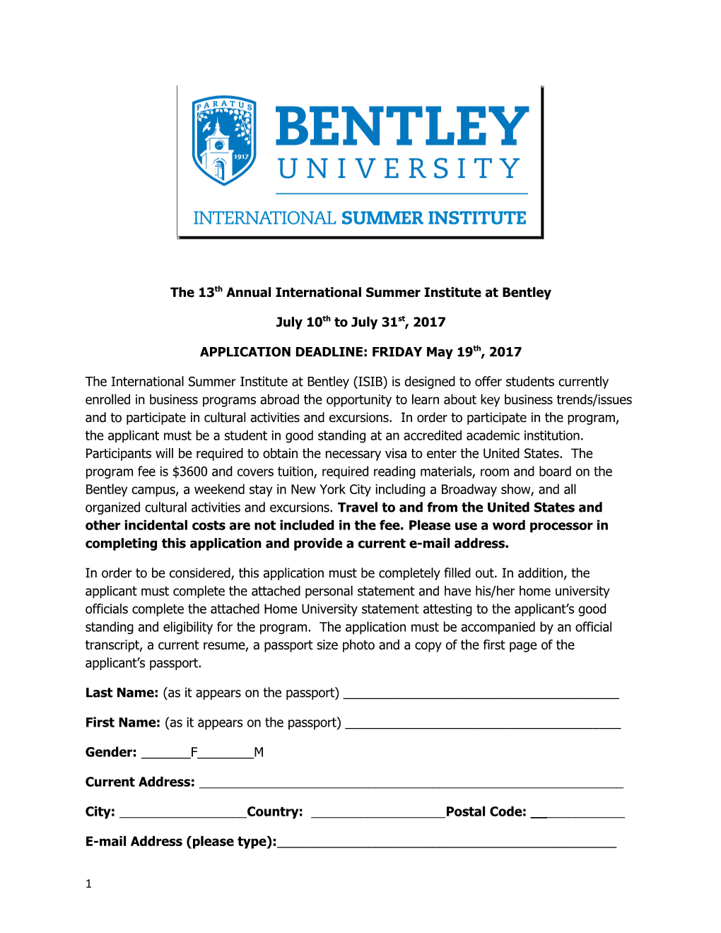 The 13Th Annual International Summer Institute at Bentley