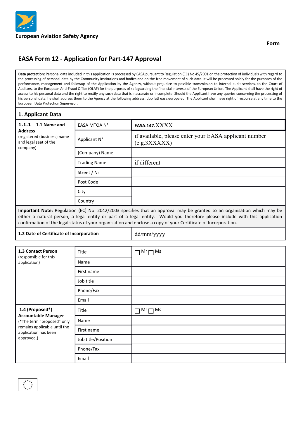 EASA Form 12 - Application for Part-147 Approval - Docest