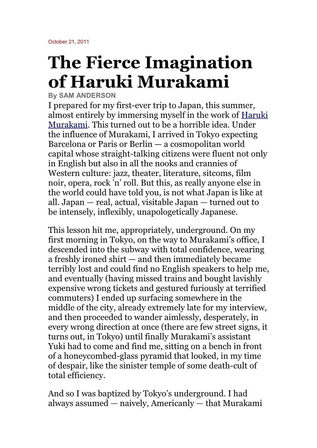 The Fierce Imagination of Haruki Murakami