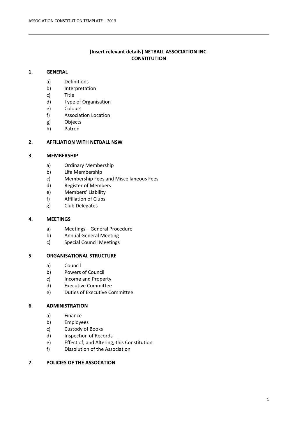 Insert Relevant Details NETBALL ASSOCIATION INC