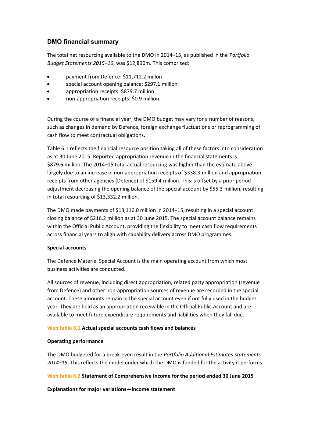 DMO Financial Summary