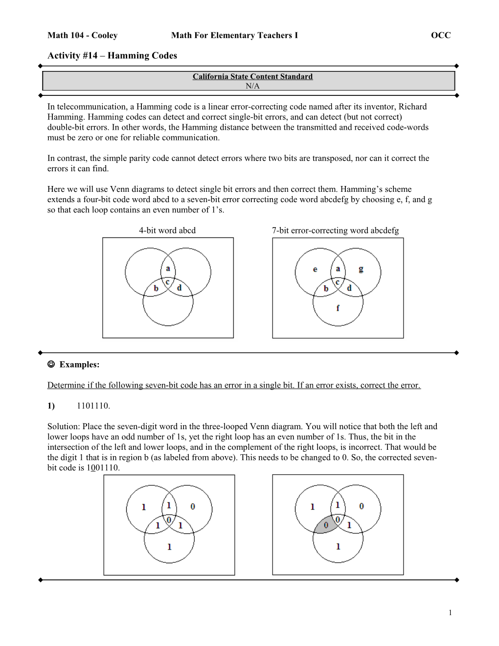 Math 104 - Cooleymath for Elementary Teachers I OCC