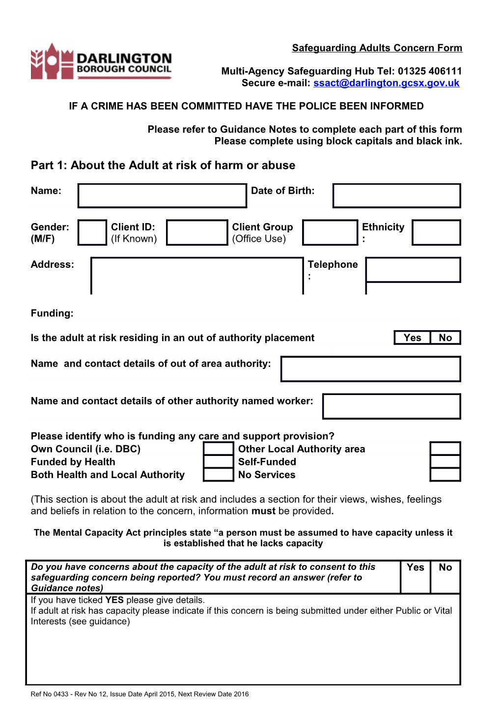 Safeguarding Adults Alert Form