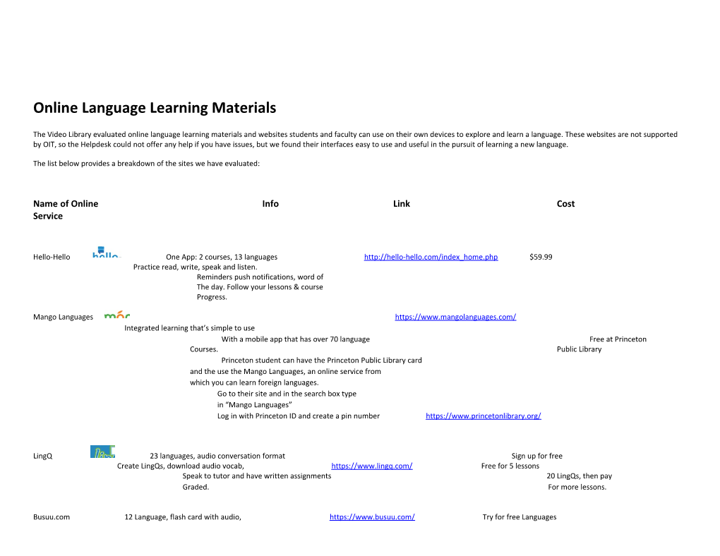 Online Language Learning Materials