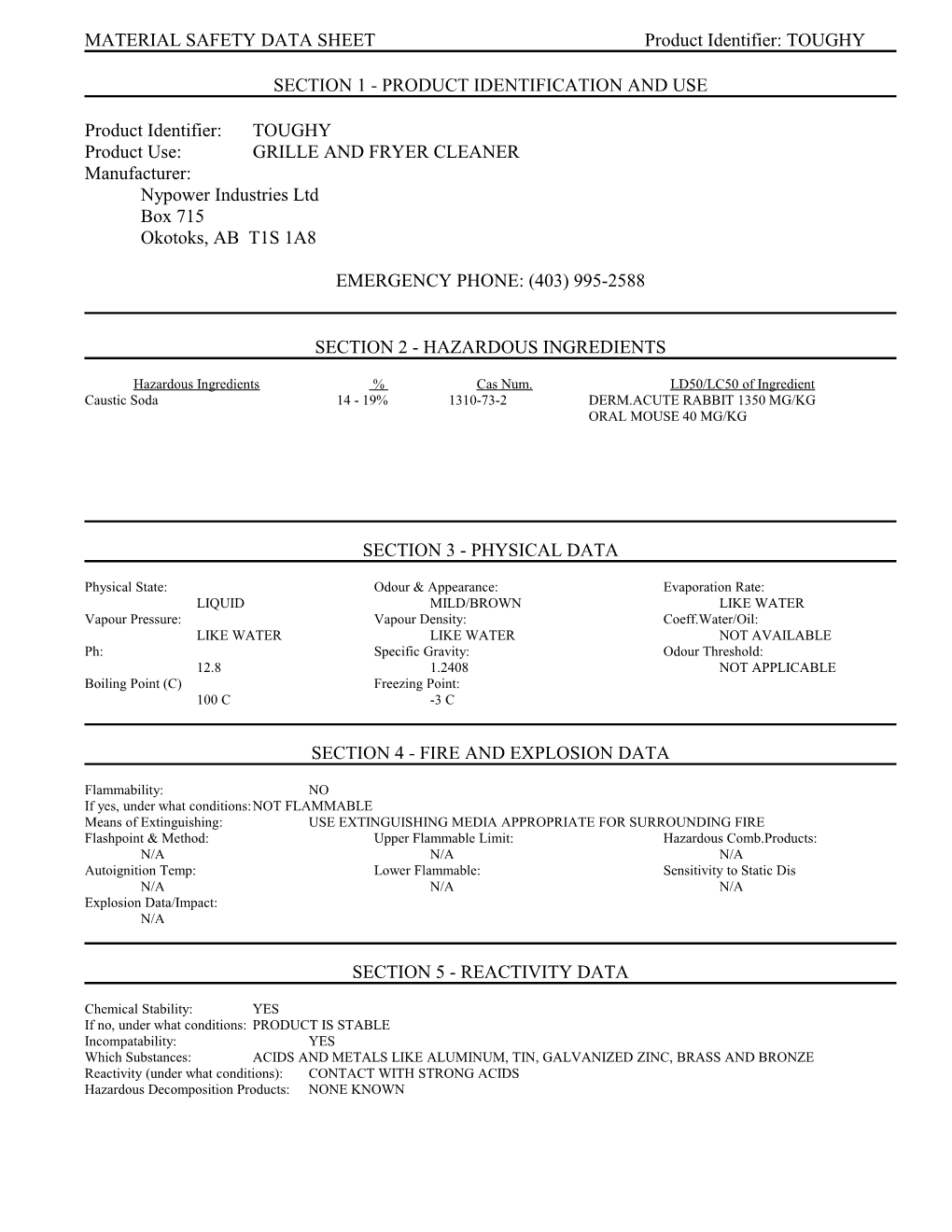 Material Safety Data Sheet s47