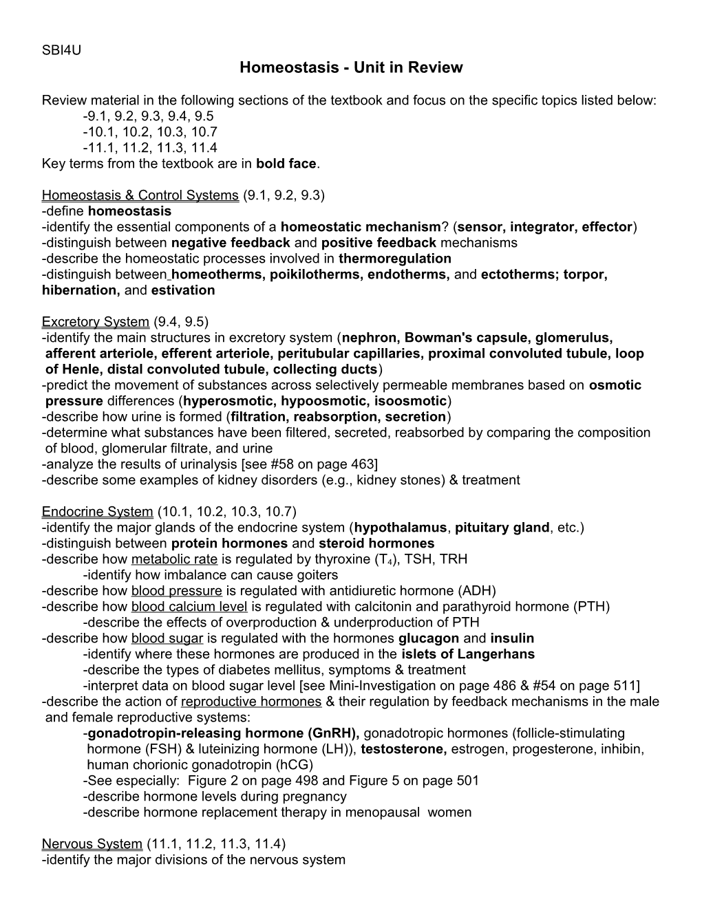 Homeostasis - Unit in Review